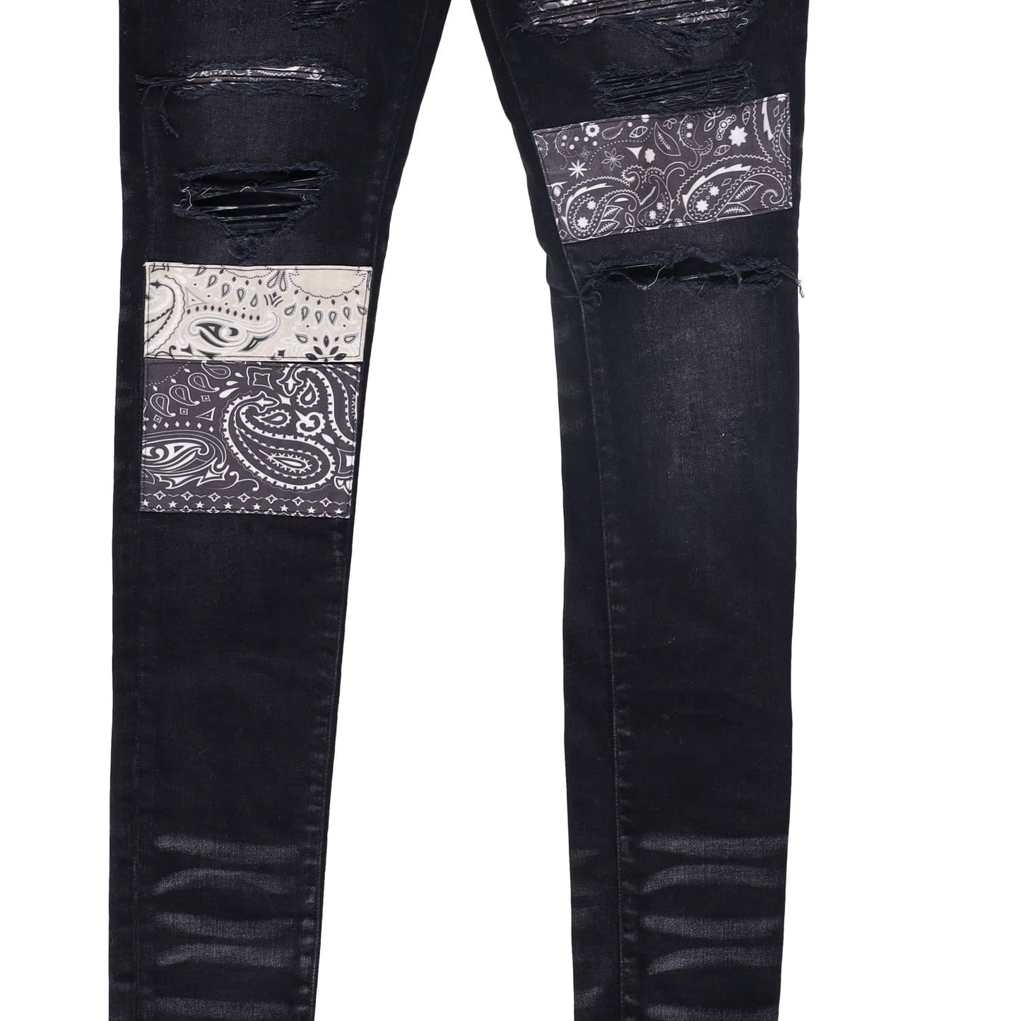 AMIRI Mens Vint Bandana Artpatch Skinny Jeans Black Embroidered Size 31 RRP 1290 — View 4