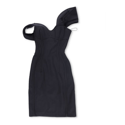 BOTTEGA VENETA Womens Midi Dress Sweetheart Double Layered Wool Black 38 RRP4479 — View 2