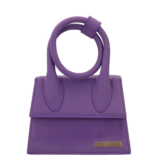JACQUEMUS Womens Top Handle Bag Purple Leather Flat Closure Gold Accent S RRP450