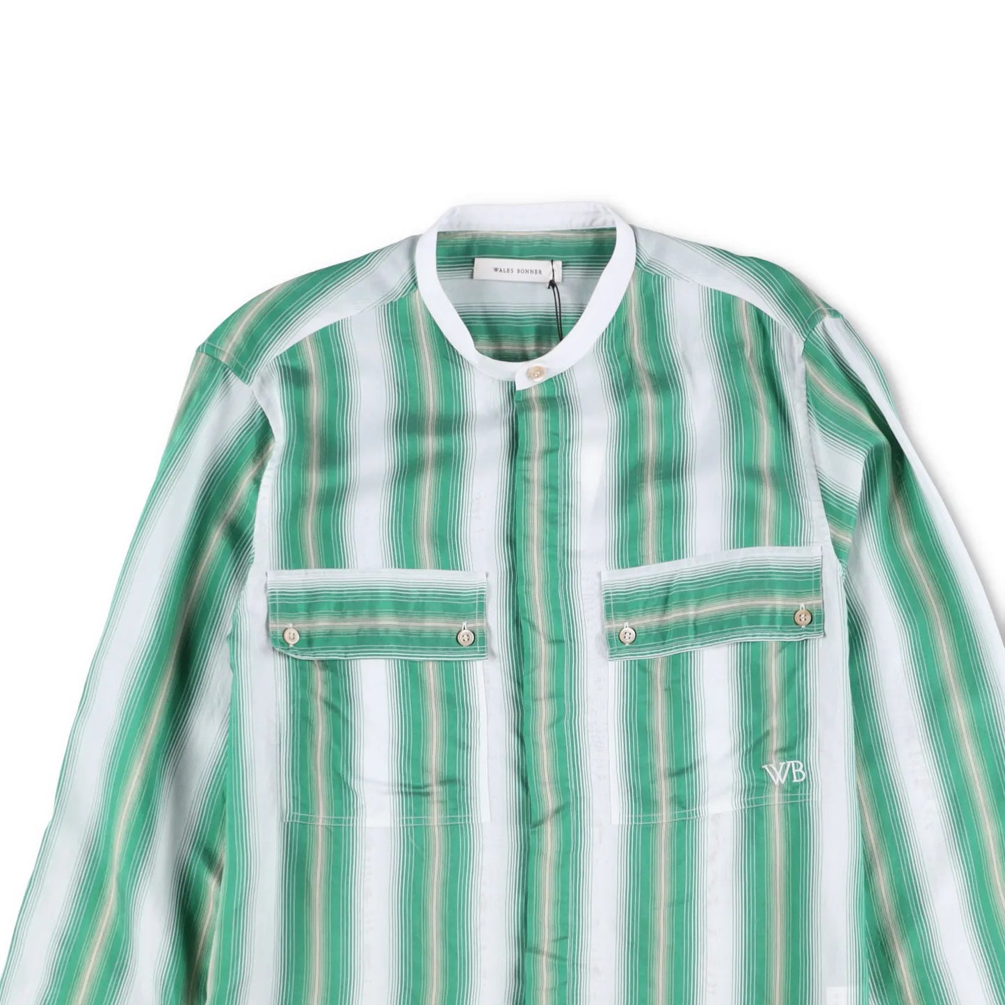 WALES BONNER Mens Cadence Silk Stripe Shirt Green White Button-Up 48 RRP 570 — View 2