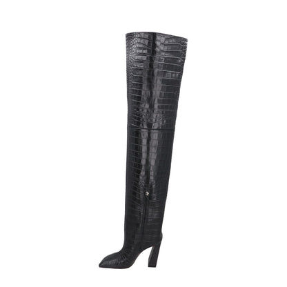 AMINA Womens Marine 95 High Heel Square Toe Thigh High Boot Croc UK 5 RRP 1650 — View 4