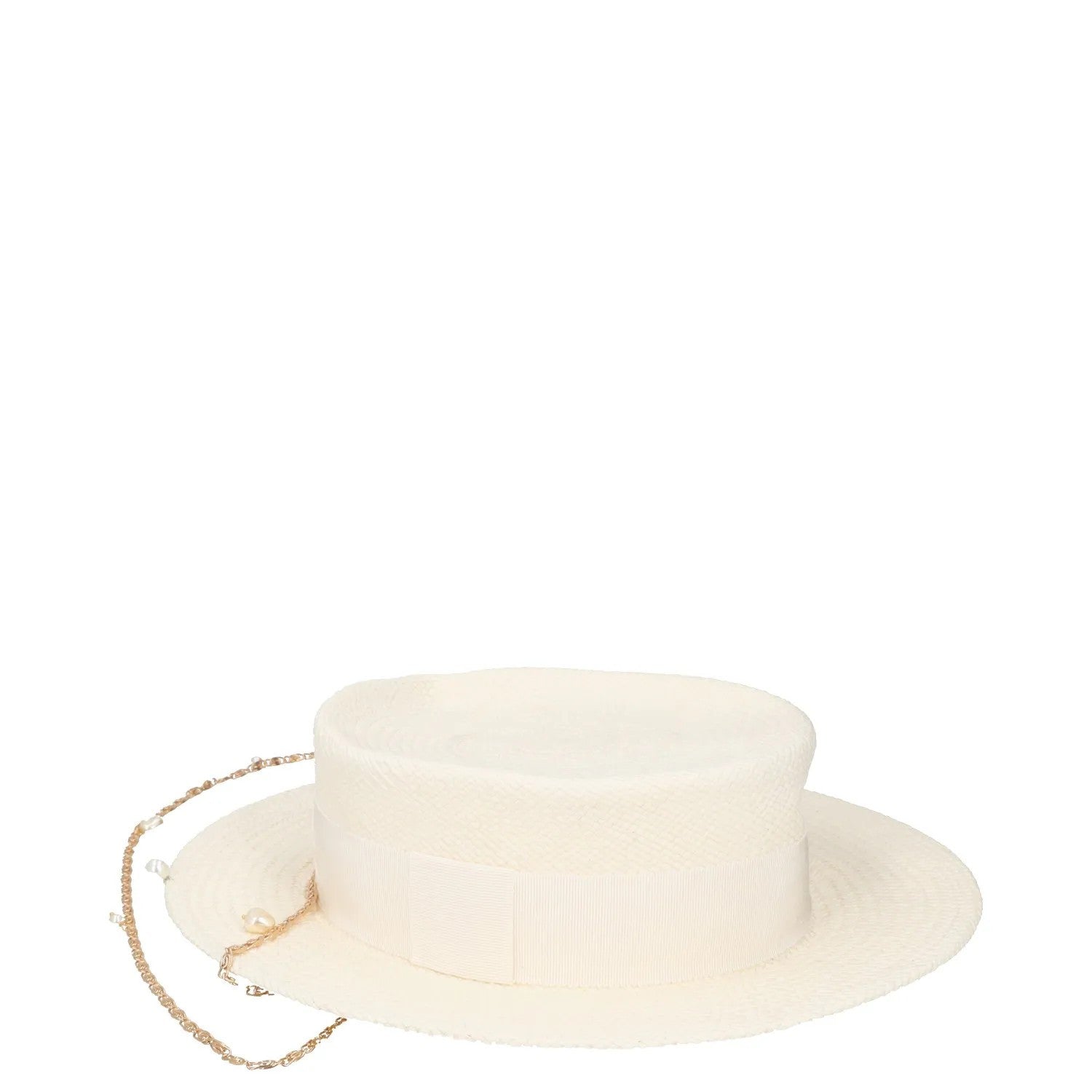 RUSLAN BAGINSKIY Womens Straw Boater Hat White Chain Buttn Size S RRP 430 — View 4