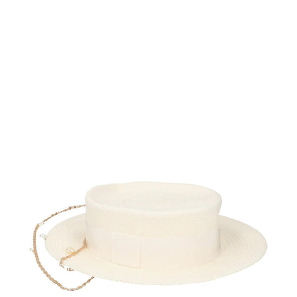 RUSLAN BAGINSKIY Womens Straw Boater Hat White Chain Buttn Size S RRP 430 — View 4