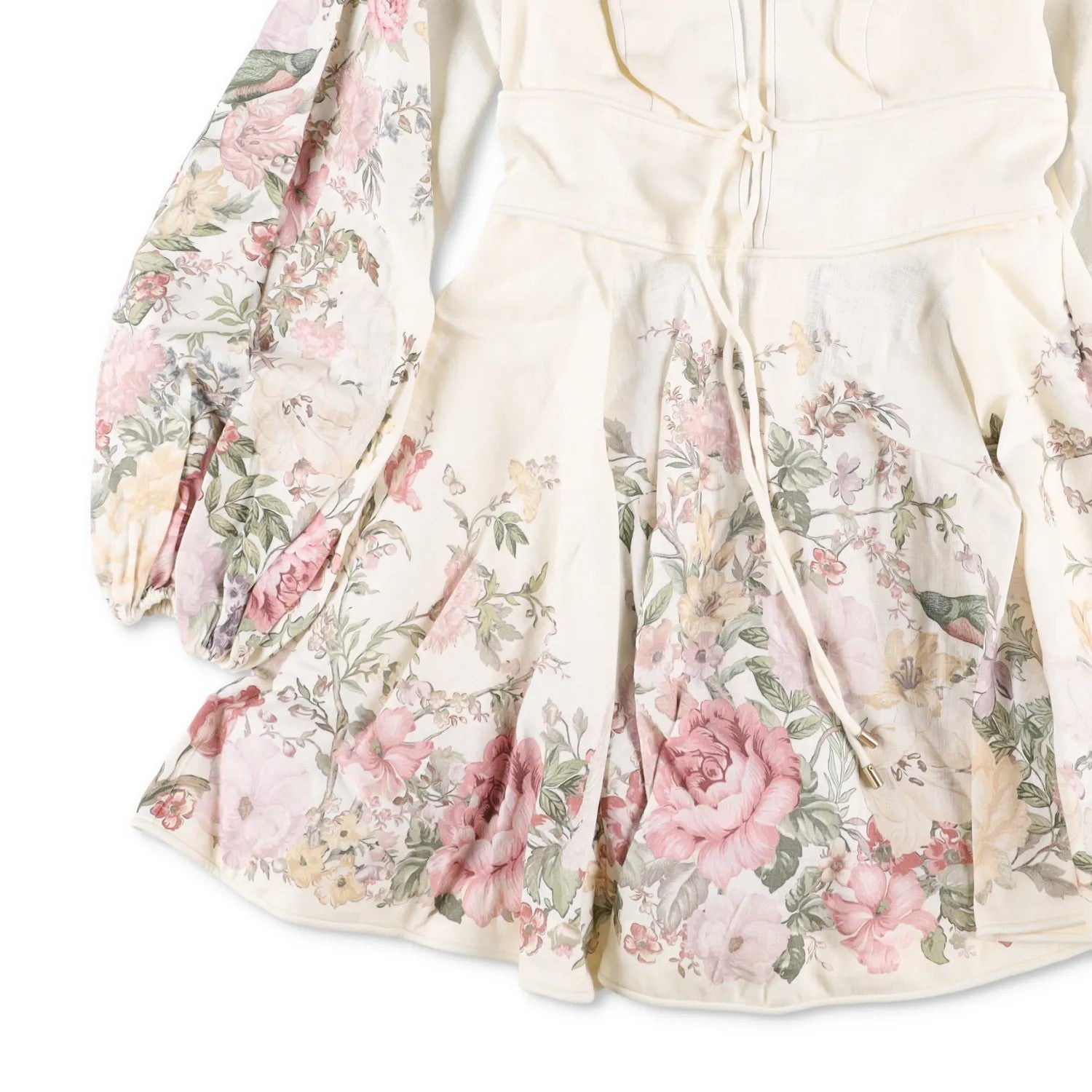 ZIMMERMANN Womens Waverly La Plunge Floral Print Mini Dress Cream UK10 RRP 775 — View 3