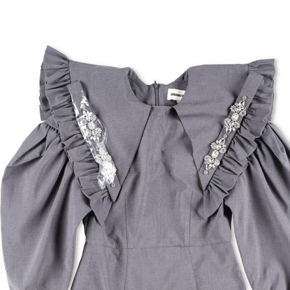SHUSHU TONG Womens Dress Grey High Neck Puff Sleeve Knee Length Zip 8 RRP 500 — View 2
