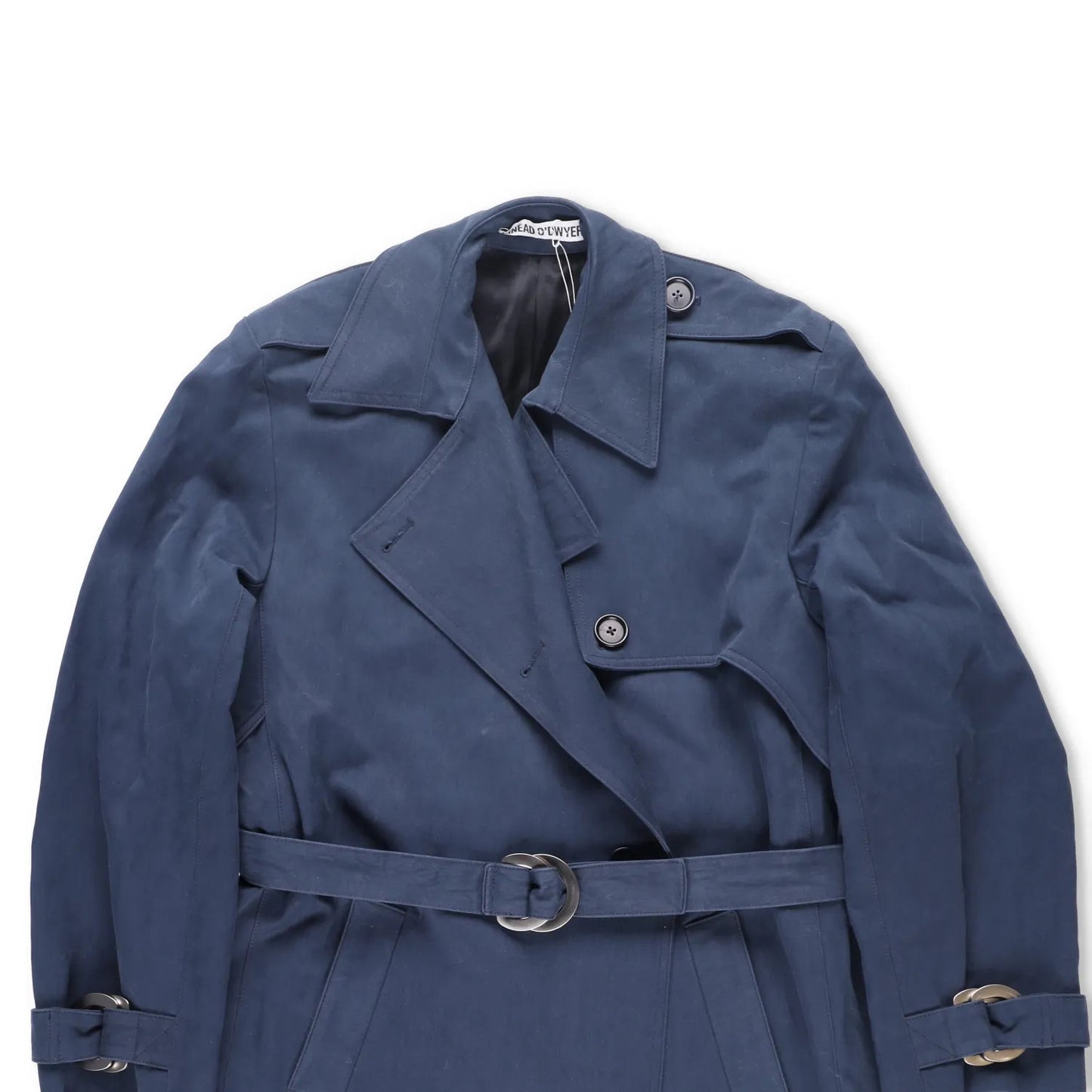 SINEAD O'DWYER Womens Trench Coat Cotton Drill Blue Wast Belt Long 12 RRP 2110 — View 3