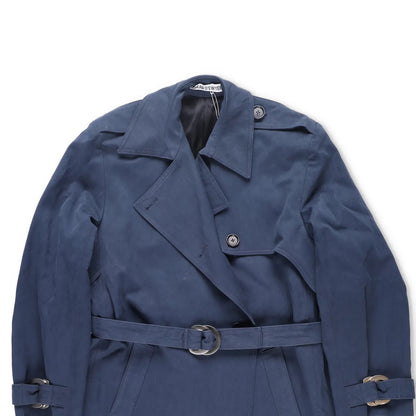 SINEAD O'DWYER Womens Trench Coat Cotton Drill Blue Wast Belt Long 12 RRP 2110 — View 3