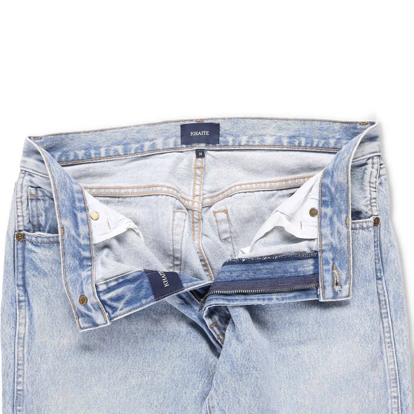KHAITE Womens Straight Denim Jeans Light Wash Blue Button Comfort Size 28 RRP450 — View 7