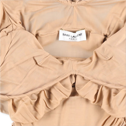 SAINT LAURENT Womens Slip Dress Mini V-Neck Long Sleeve Ruched Silk 34 RRP 2555 — View 7