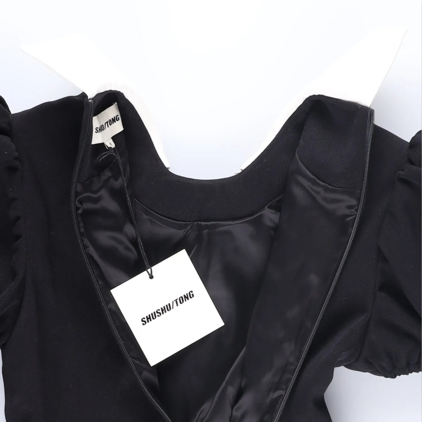 SHUSHU TONG Womens Fit & Flare Dress Black Puff Sleeve Ruffle Collared 8 RRP 650 — View 7