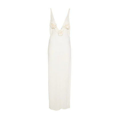MAGDA BUTRYM Womens Dress Strappy Deep V-Neck Drape Gown Cream Size 36 RRP 1265