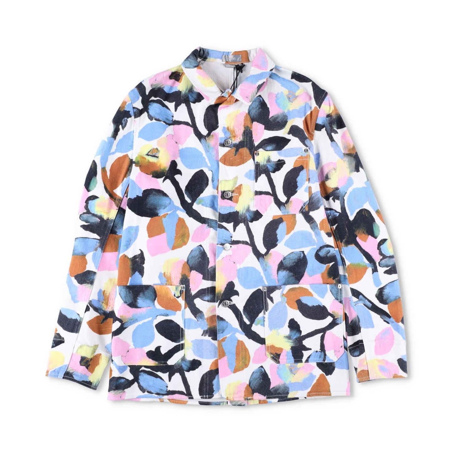 DIOR HOMME Mens Floral Denim Jacket Buttoned Collared Multicoloured 44 RRP 1300