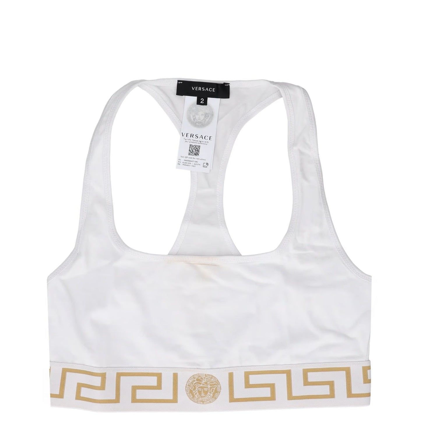 VERSACE Womens Bra Soft Cup Square Neck Topeka White Greek Racerback 2 RRP 75 — View 2