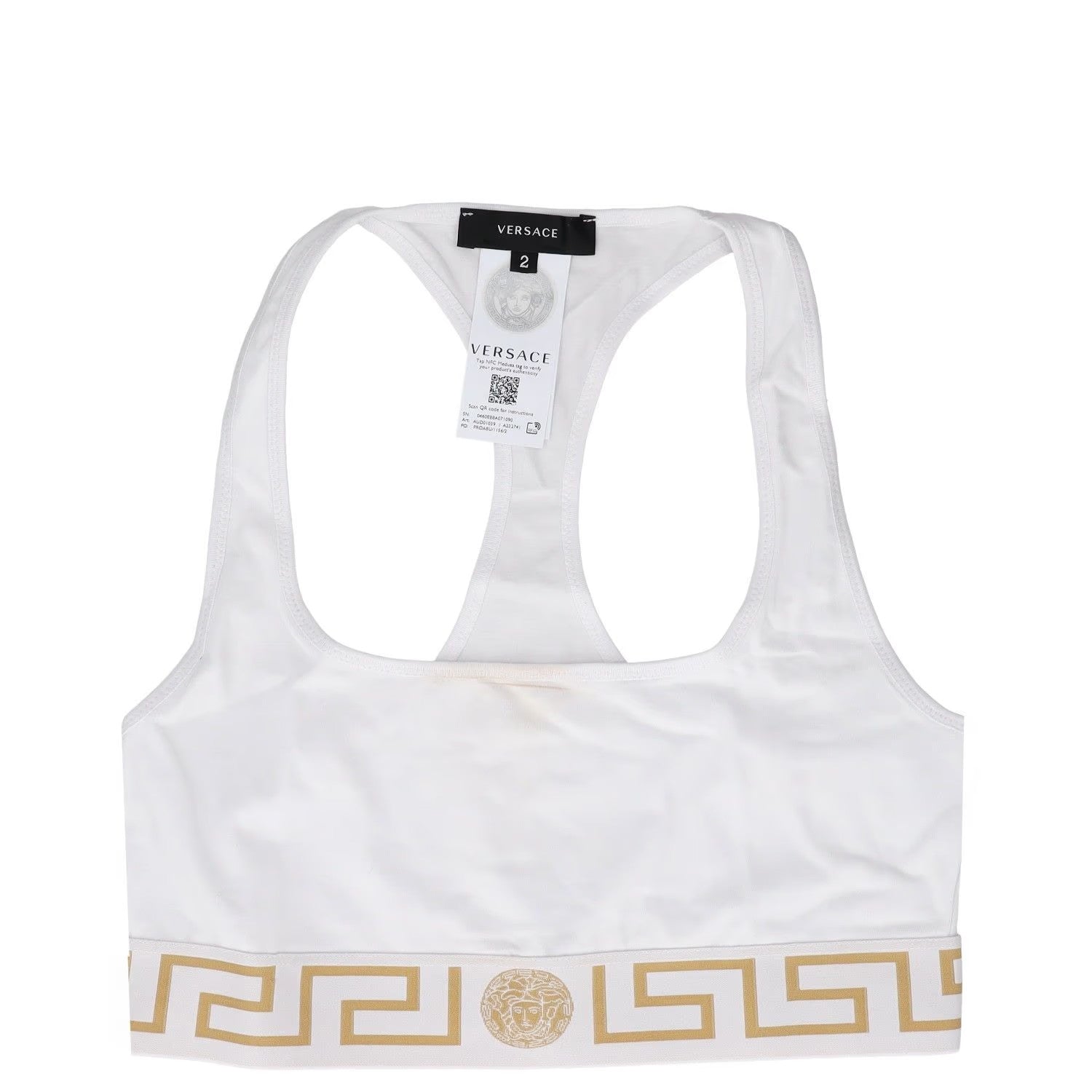 VERSACE Womens Bra Soft Cup Square Neck Topeka White Greek Racerback 2 RRP 75 — View 2