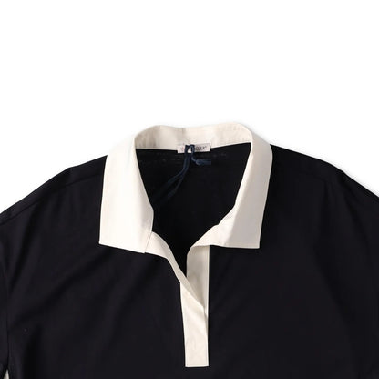 MONCLER Womens Polo W Logo Badge On Short Sleeve Collared Black White L RRP 330 — View 3