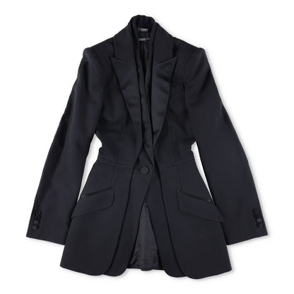 ALEXANDER MCQUEEN Womens Formal Blazer Black Cotton Blend Mid Length 38 RRP 700