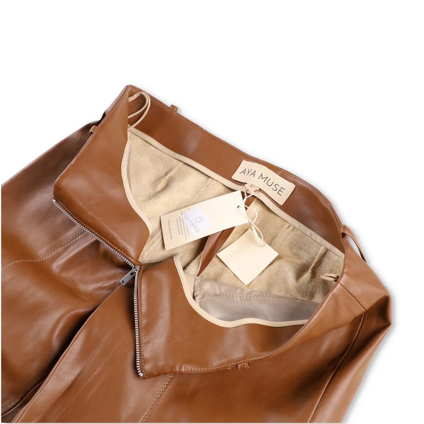 AYA MUSE Womens Cida Pants Straight Leg Low Waist Camel Wide Trousers L RRP 810 — View 7