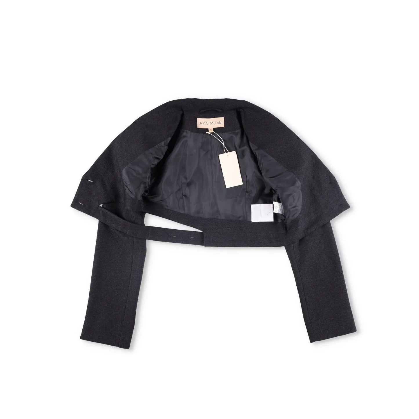 AYA MUSE Womens Black Cropped Blazer Jacket Button Accents Size S RRP 999 — View 6