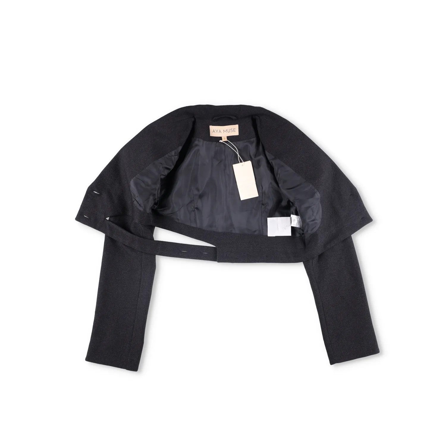 AYA MUSE Womens Black Cropped Blazer Jacket Button Accents Size S RRP 999 — View 6