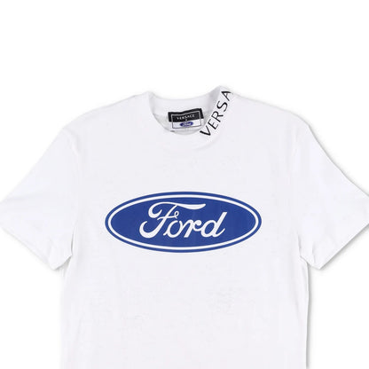 VERSACE Womens T-Shirt Large Ford Logo White Cotton Crew Neck Size XS RRP 200 — View 2
