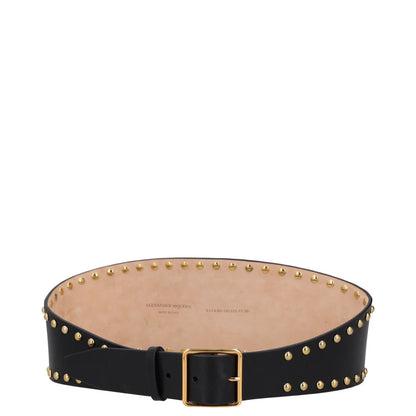 ALEXANDER MCQUEEN Womens Waist Belt Black Leather Gold Studded Size 75 RRP 300