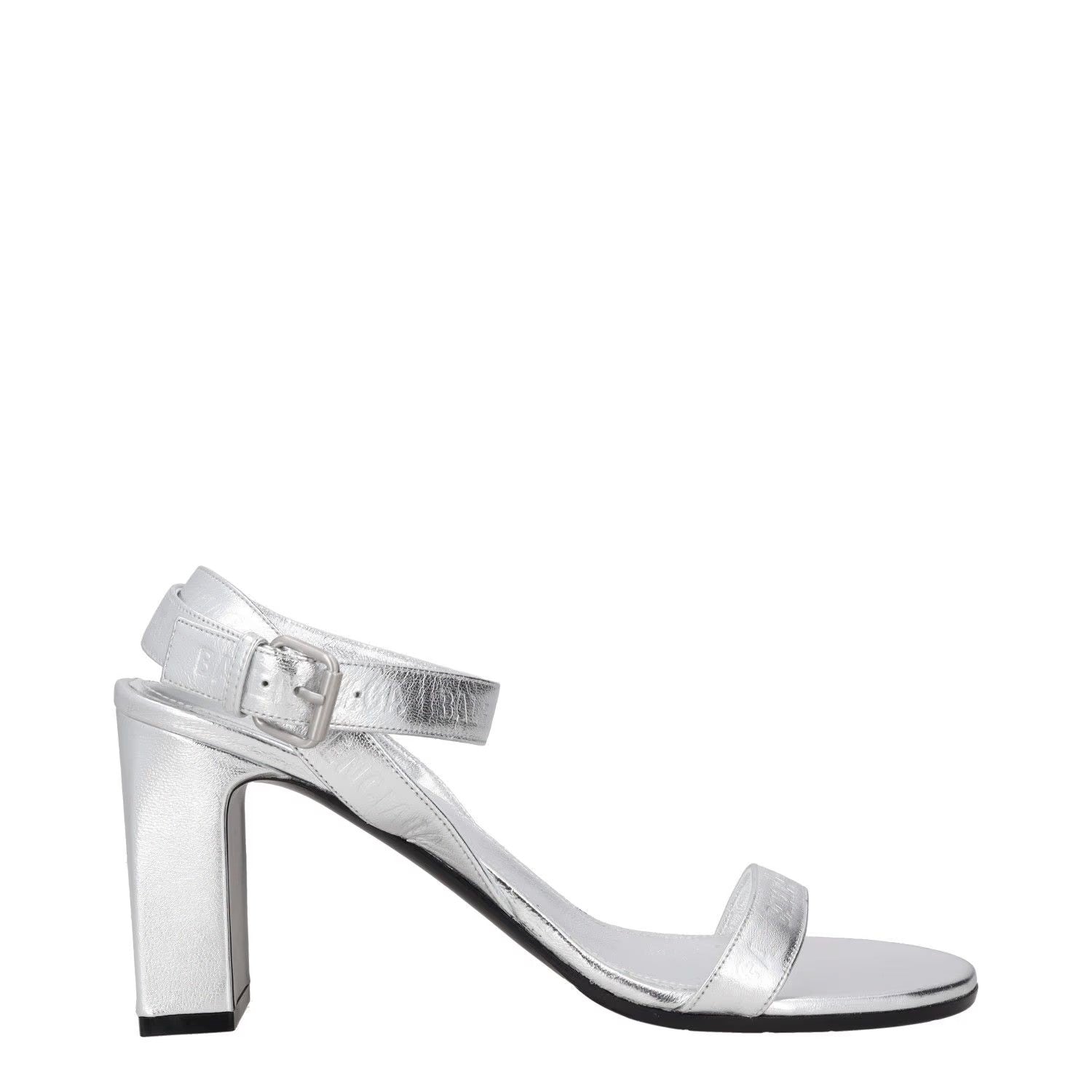 BALENCIAGA Womens Strappy Heels Silver Leather Mid Heel Silver Buckle UK6 RRP650