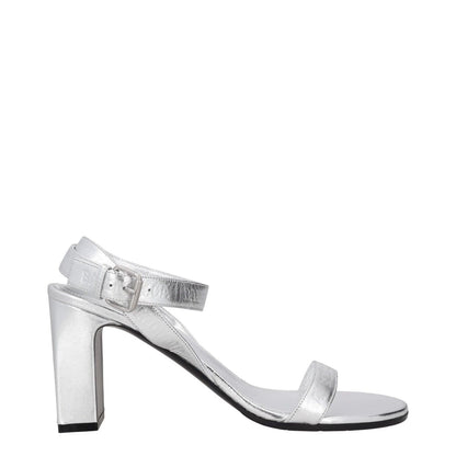 BALENCIAGA Womens Strappy Heels Silver Leather Mid Heel Silver Buckle UK6 RRP650