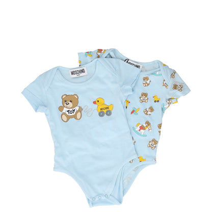 MOSCHINO Boys Toy Bodysuit Gift Set Blue Outfit Graphic Print 1-3 Months RRP 121