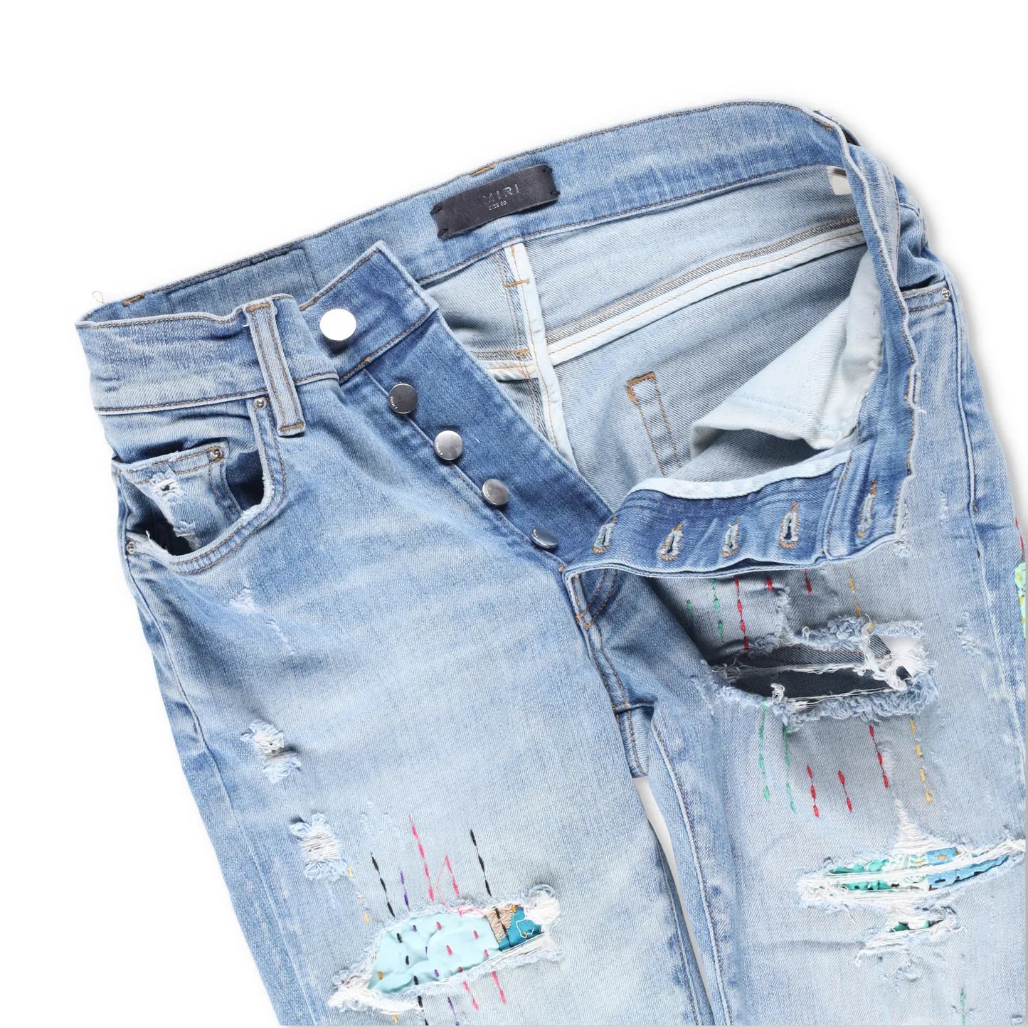 AMIRI Mens Skinny Jeans Blue Cotton Denim Embroidered Light Distressed 30 RRP890 — View 7