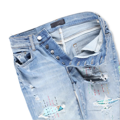 AMIRI Mens Skinny Jeans Blue Cotton Denim Embroidered Light Distressed 30 RRP890 — View 7