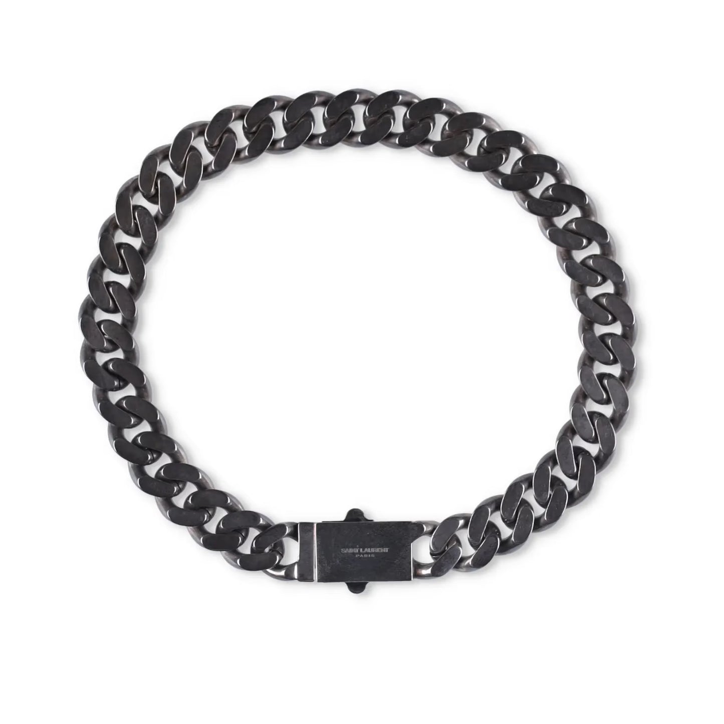 SAINT LAURENT Silver Chunky Chain Necklace Curb Push Lock Size M RRP 545