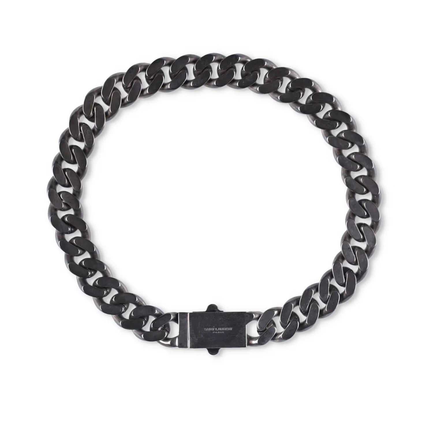 SAINT LAURENT Silver Chunky Chain Necklace Curb Push Lock Size M RRP 545