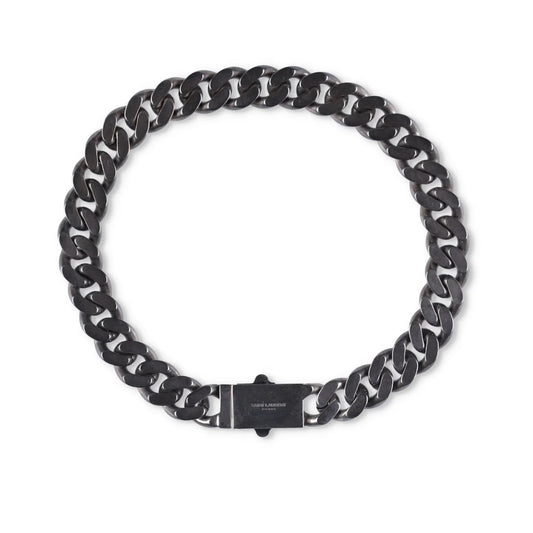 SAINT LAURENT Silver Chunky Chain Necklace Curb Push Lock Size M RRP 545
