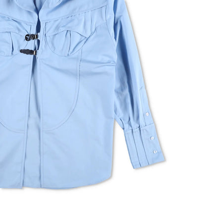 SINEAD O'DWYER Womens Pyjama Shirt Blue Button-Up Cotton Buckle Toggle 12 RRP755 — View 4