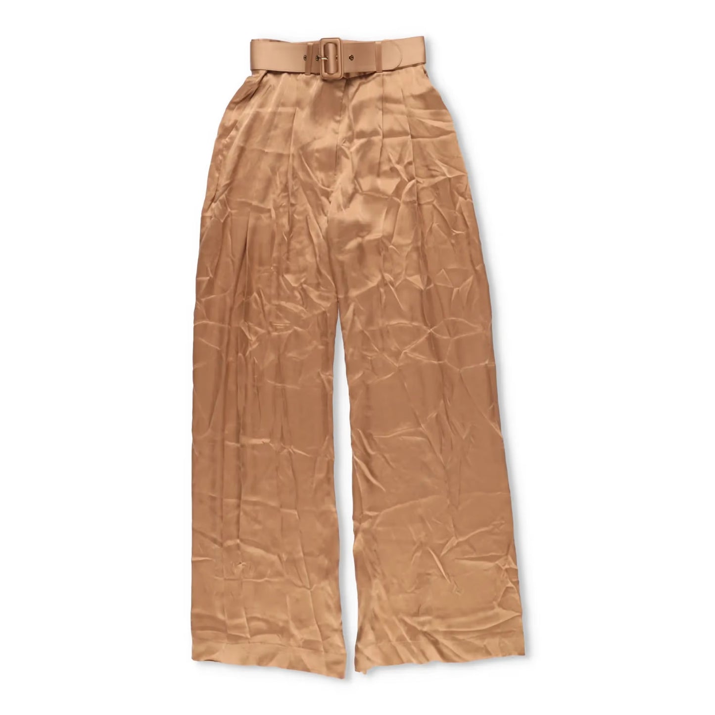 ZIMMERMANN Womens Silk Tuck Pant Sand Brown Wide Leg Trousers UK 8 RRP 375