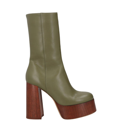 GIABORGHINI Womens High Heeled Boots Green Leather Mid Calf Platform UK 5 RRP375