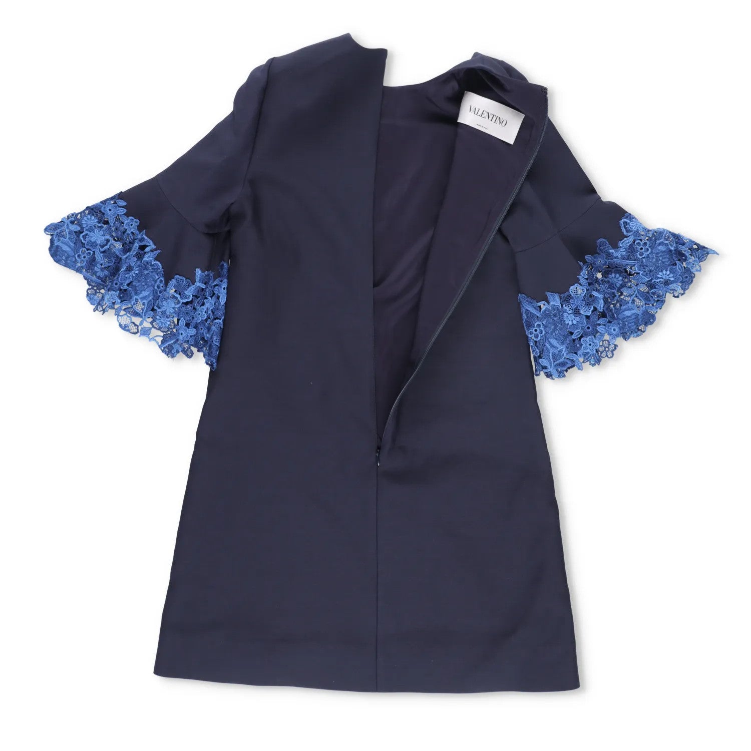 Valentino Womens Dress Mini Blue Lace Zip Round Neck 3/4 Bell Sleeve 38 RRP 1800 — View 10