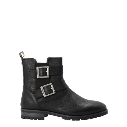 BARBOUR Womens Marina Ankle Boots Leather Black Two Silver Buckles UK 4 RRP 140