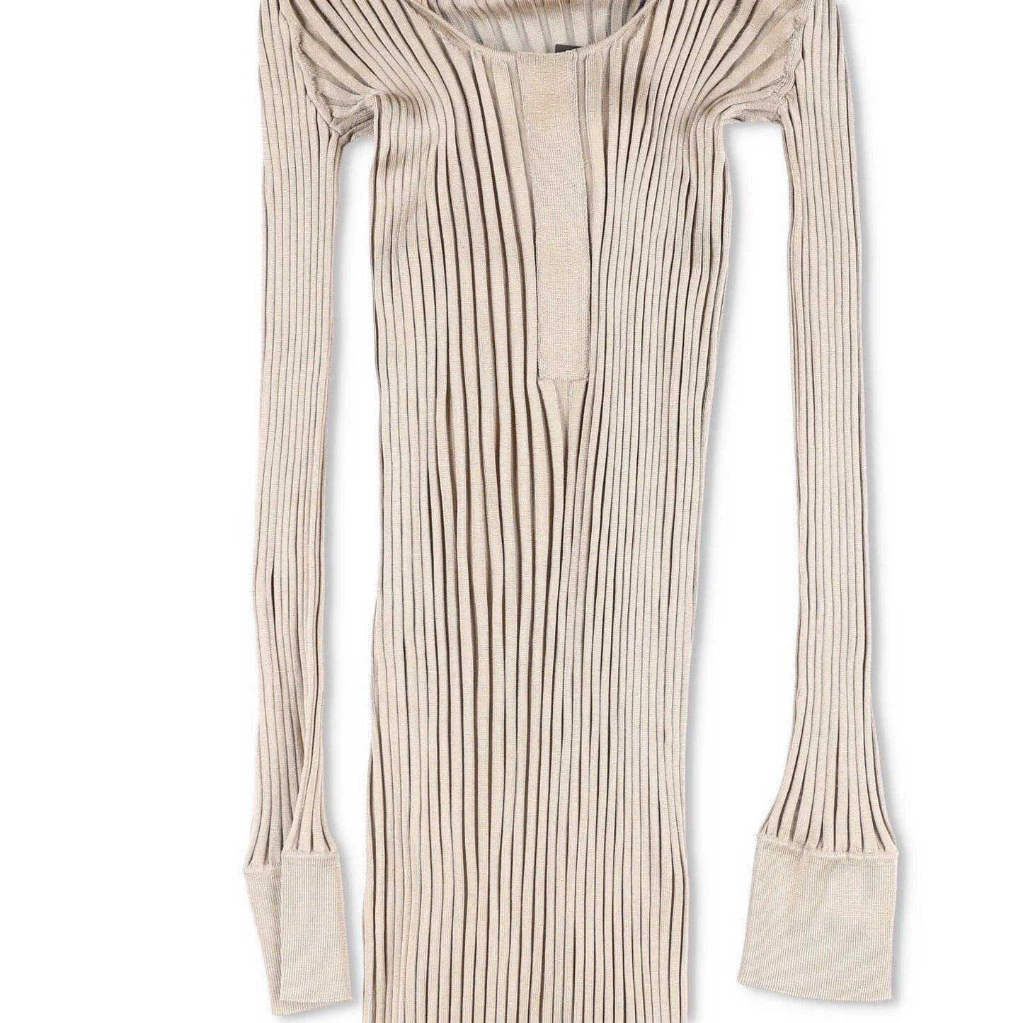 BOTTEGA VENETA Womens Maxi Dress Silk Beige Striped Long Sleeve Scoop 38 RRP1800 — View 3