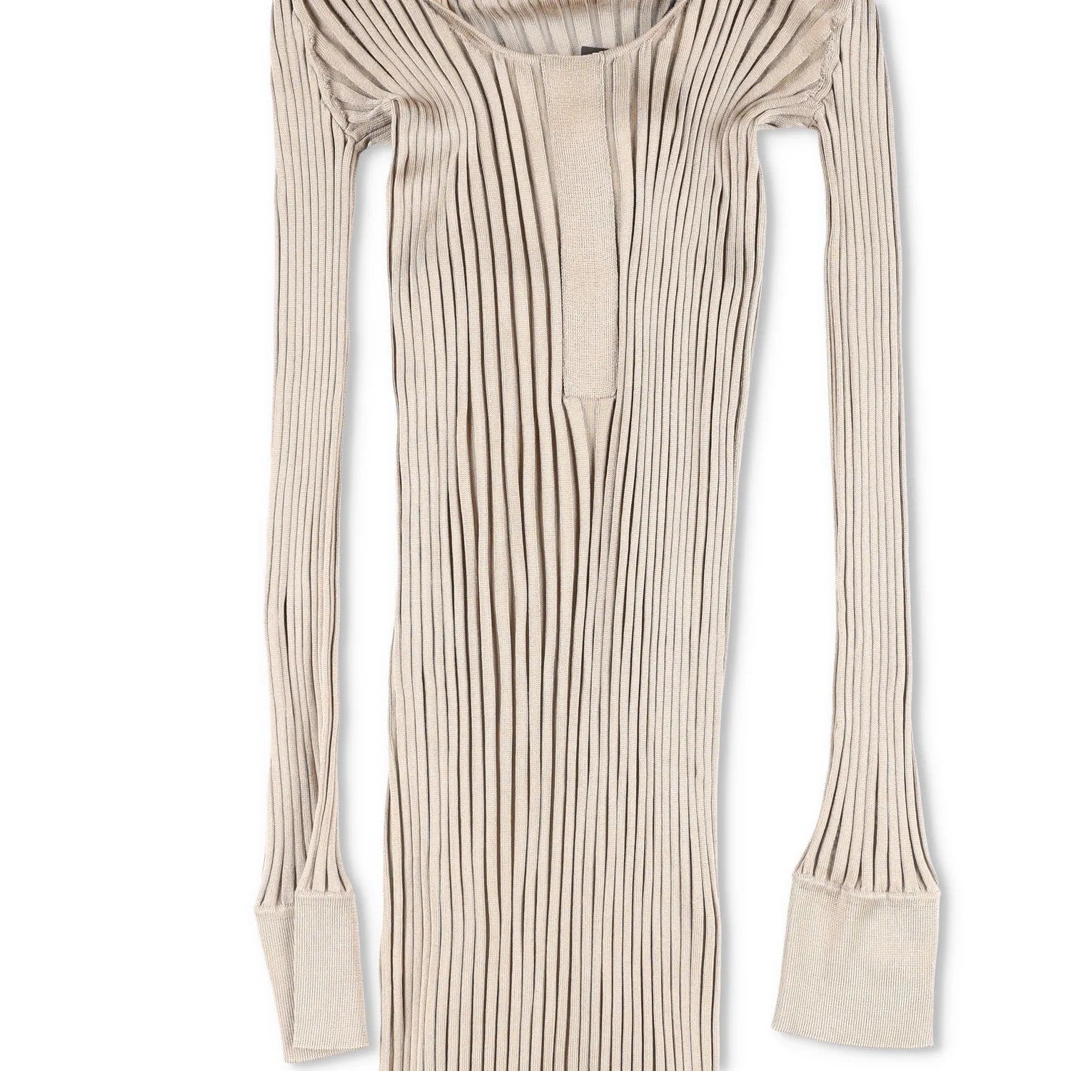 BOTTEGA VENETA Womens Maxi Dress Silk Beige Striped Long Sleeve Scoop 38 RRP1800 — View 3