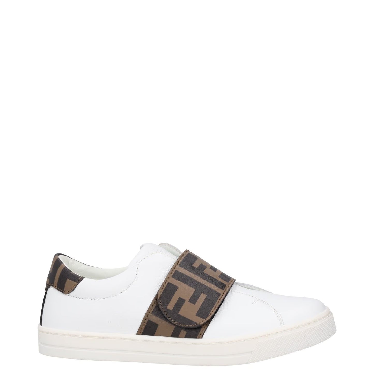 FENDI Boys Trainer White Leather Low Top Lace Up Beige Logo UK 12.5 RRP 175