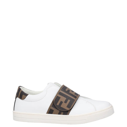 FENDI Boys Trainer White Leather Low Top Lace Up Beige Logo UK 12.5 RRP 175