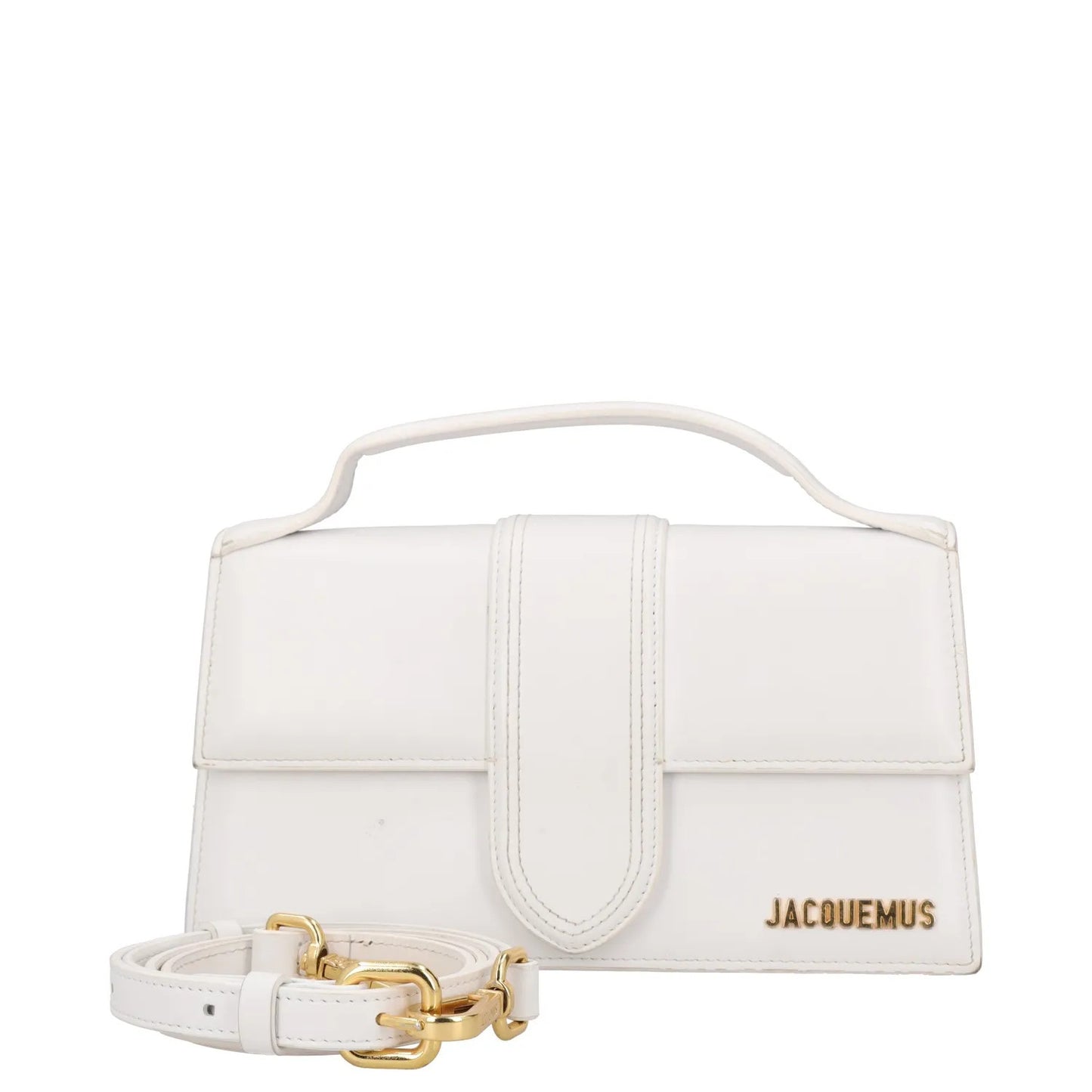 JACQUEMUS Womens Top Handle Bag White Leather Gold Logo Size M RRP 600 — View 9