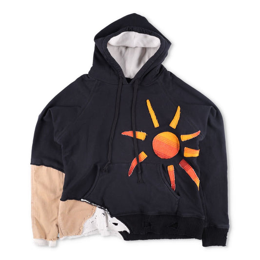 GREG LAUREN Mens Hoodie Cotton Fleece Embroidered Sun Design Size 2 RRP 850