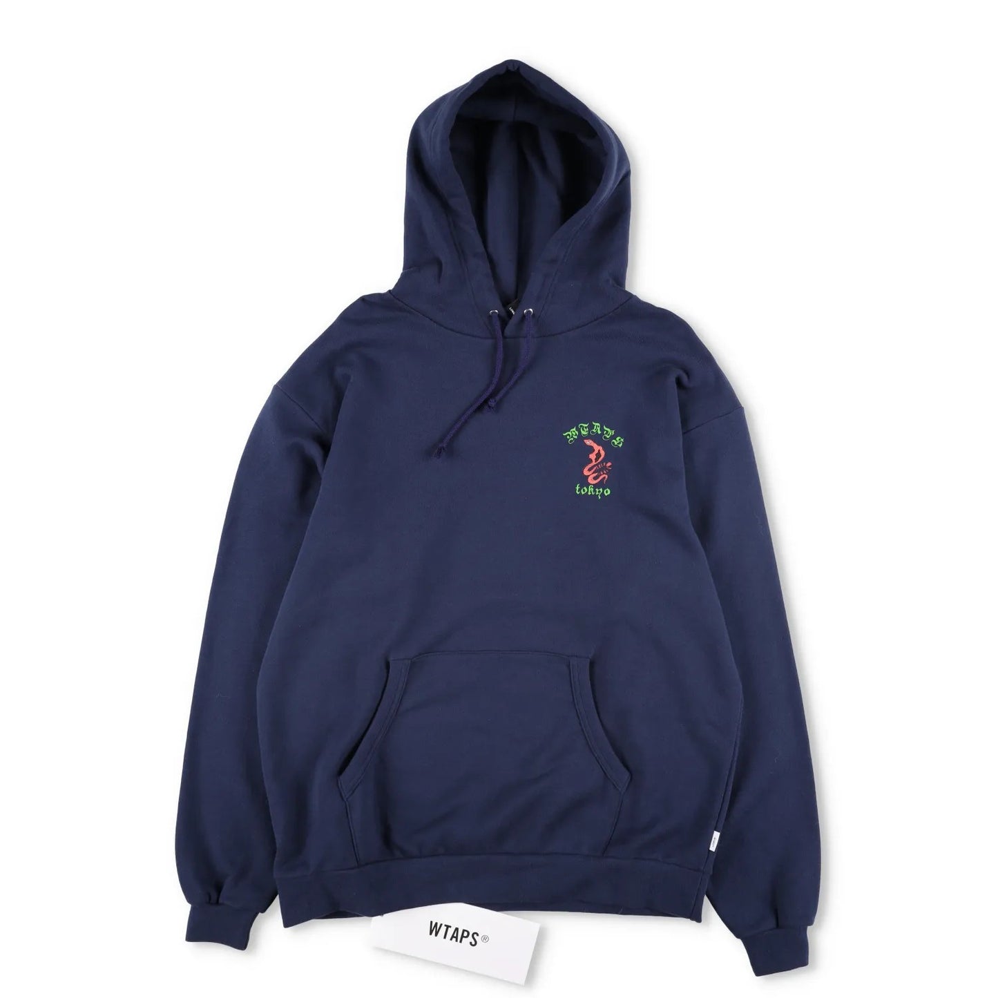 WTAPS Mens Hoodie Blue Cotton Kangaroo Pocket Logo Pullover Size X 04 RRP 200 — View 5