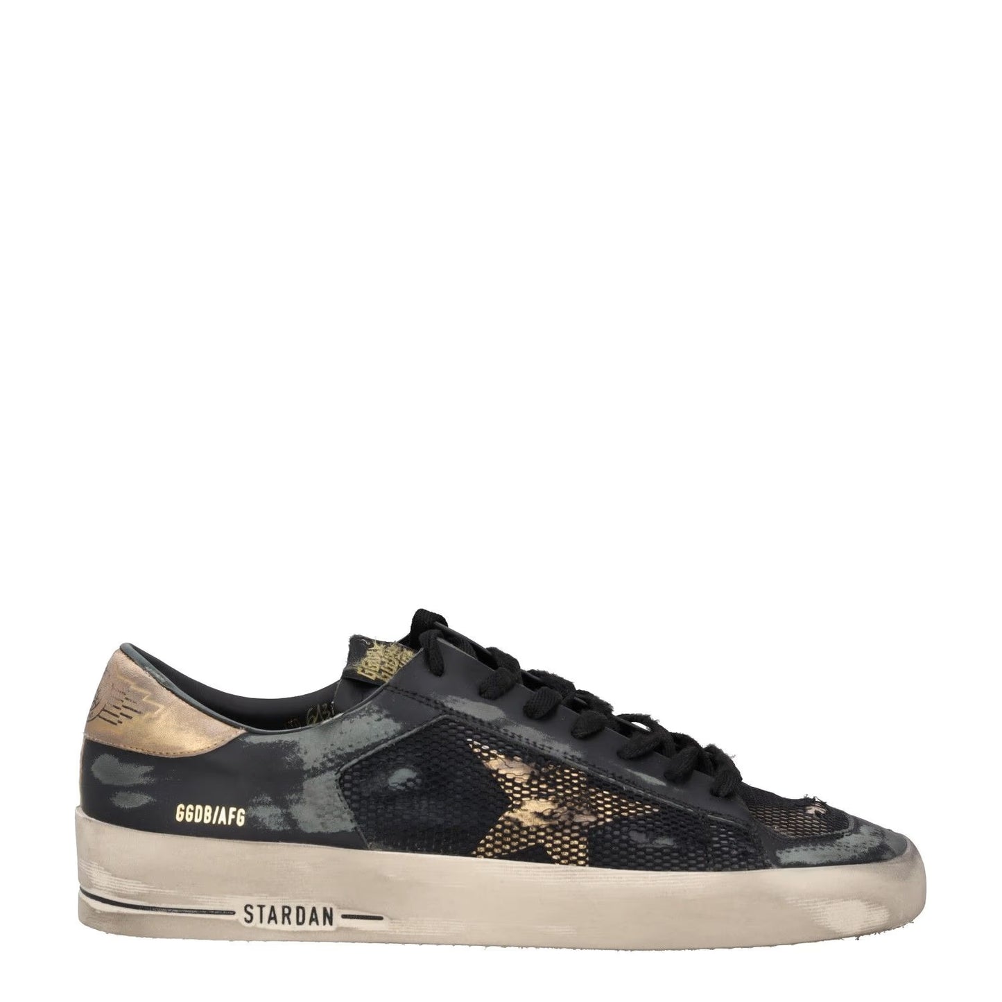 GOLDEN GOOSE Mens Trainers Black Gold White Leather Low Top Lace Up UK 10 RRP485