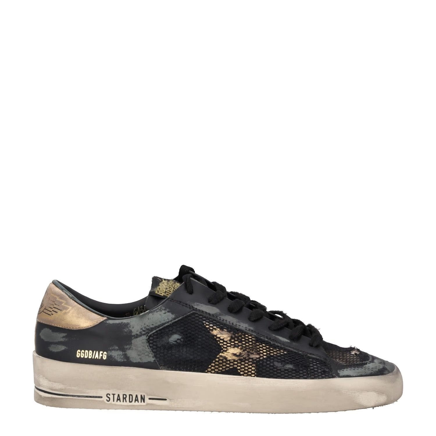 GOLDEN GOOSE Mens Trainers Black Gold White Leather Low Top Lace Up UK 10 RRP485