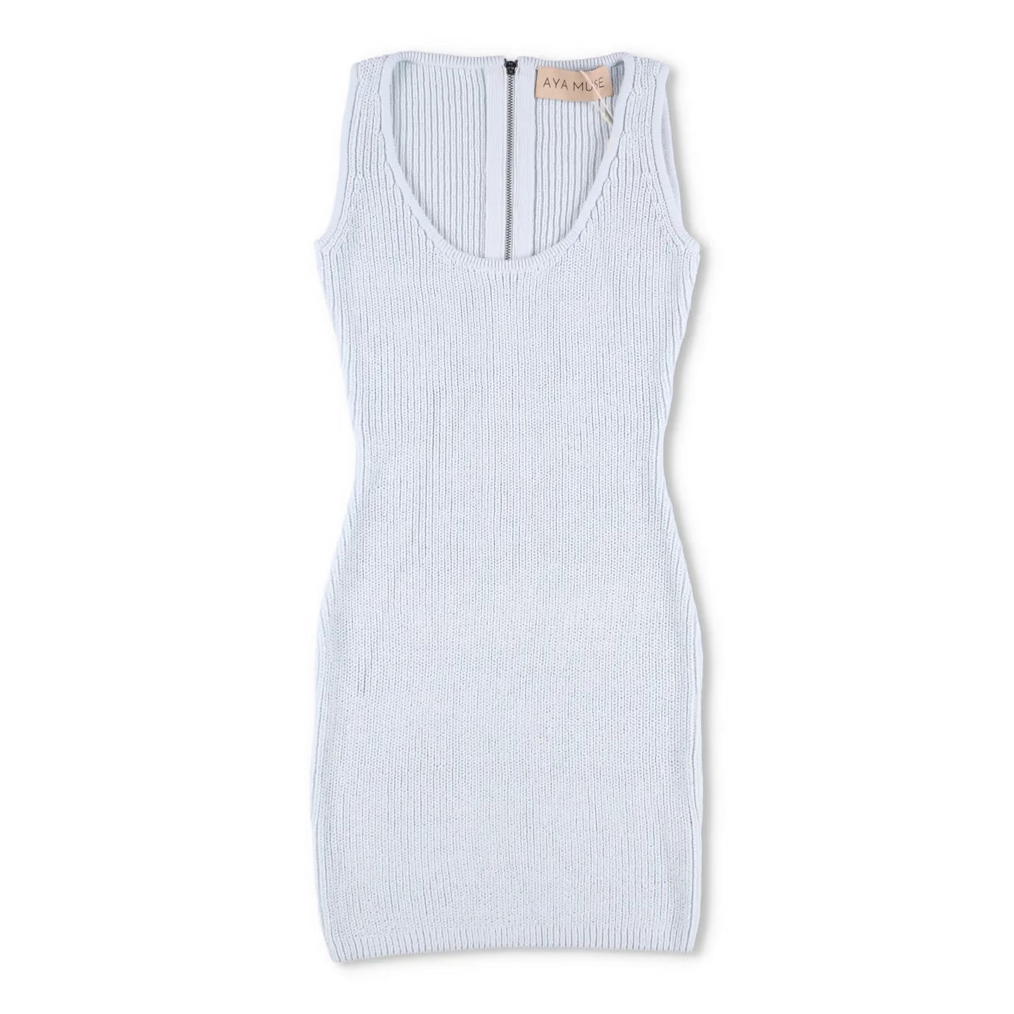 AYA MUSE Womens Belu Dress Mini Scoop Neck Sky Melt Blue Sleeveless L RRP 605