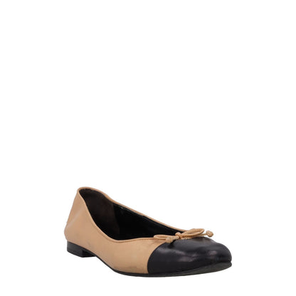 TORY BURCH Bow Leather Ballet Flats Beige Black Bow Accents US 8.5 RRP 240 — View 2