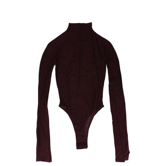 ALAIA Womens Allinone Bodysuit Long Sleeve Fitted Jersey Burgundy 34 RRP 790
